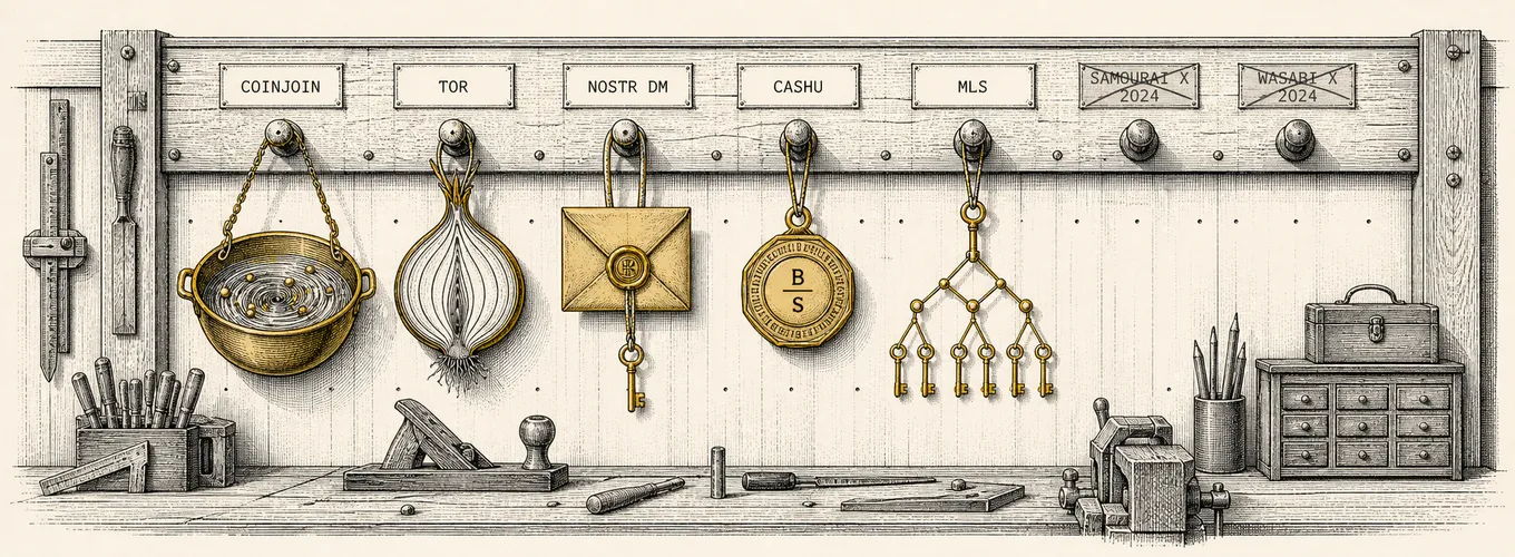 The privacy stack — layers of defense, mid-2026.
